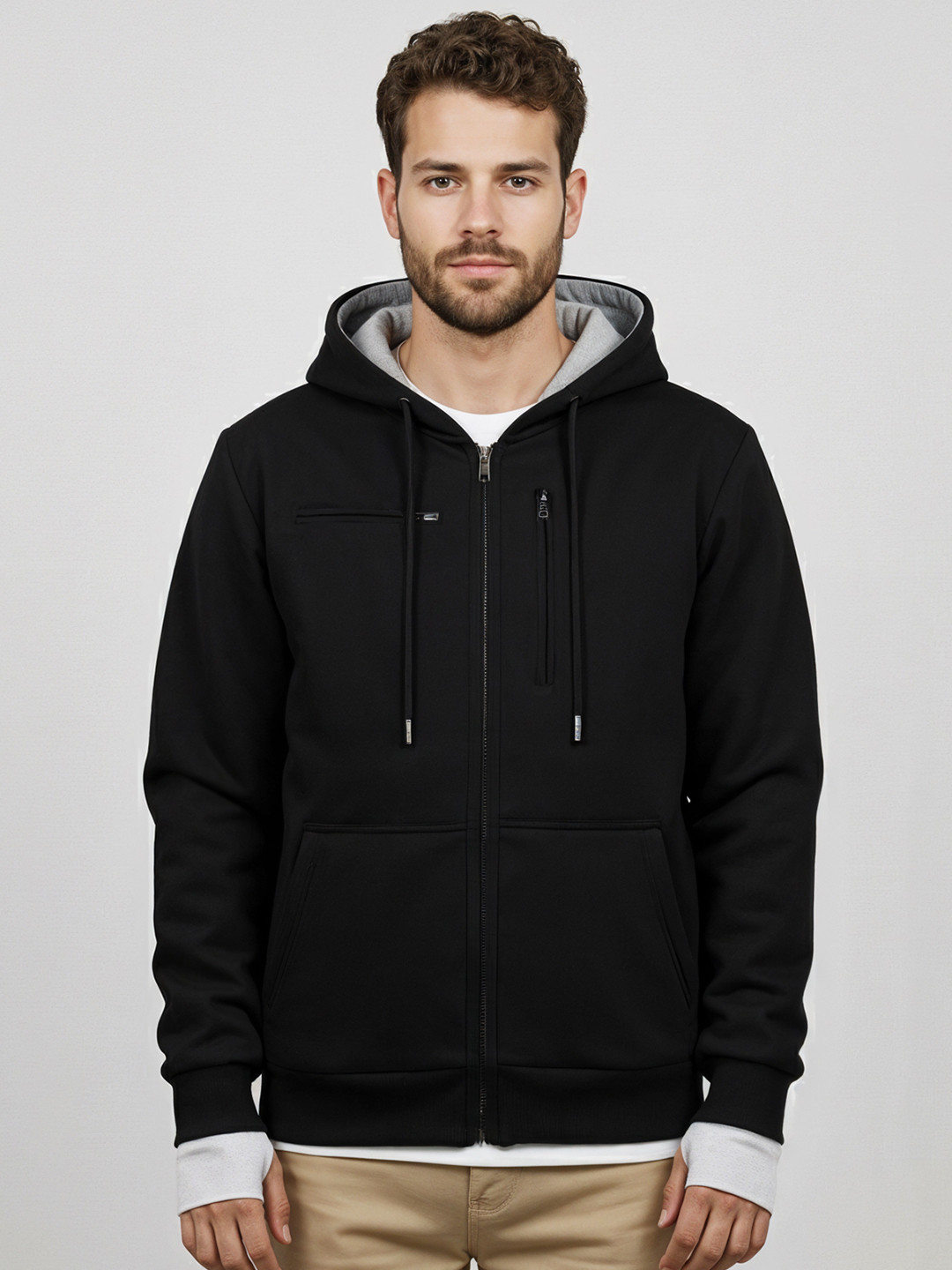 ADRO Men Travel Hooded Front-Open Sweatshirts With Multiple Waterproof Pockets