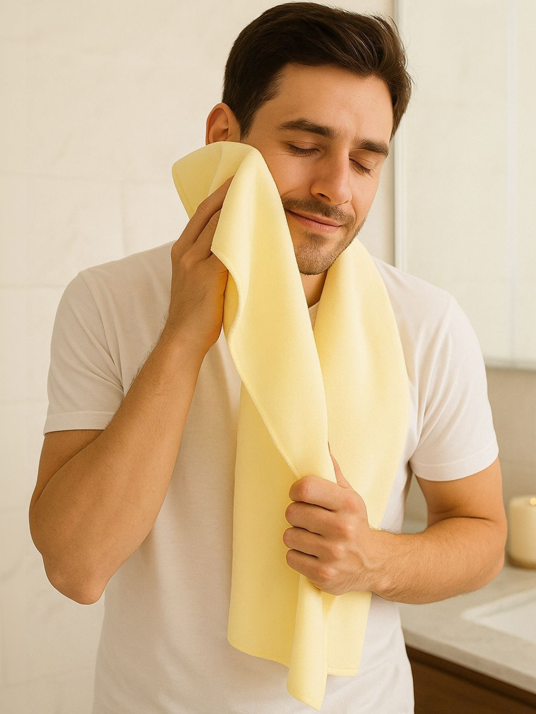 Fezora Yellow & Yellow 200 GSM Microfiber Gym Yoga Bath Towel