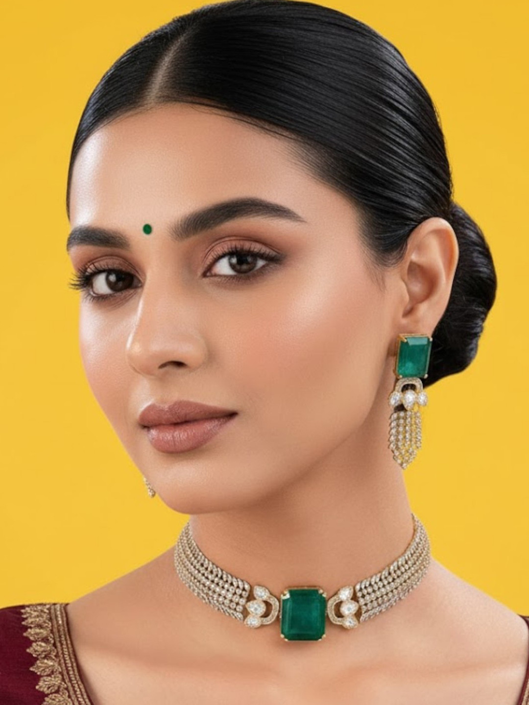 AURAA TRENDS Gold-Plated American Diamond Studded Choker Necklace Jewellery Set