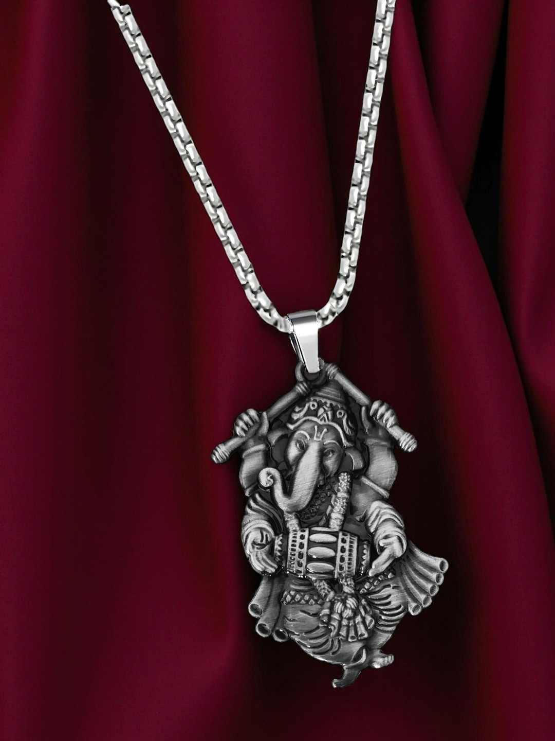 M Men Style Rhodium-Plated Contemporary Pendants with Chains