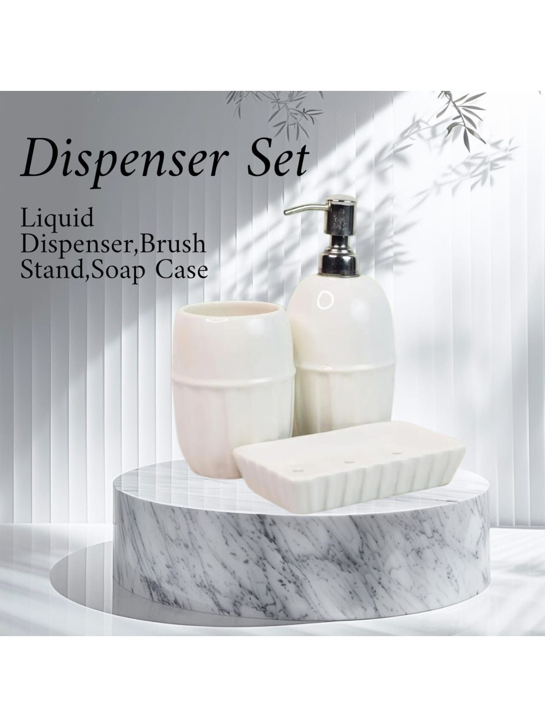 Artisans Bazar White 3 piece Textured Ceramic Soap Dispenser Set