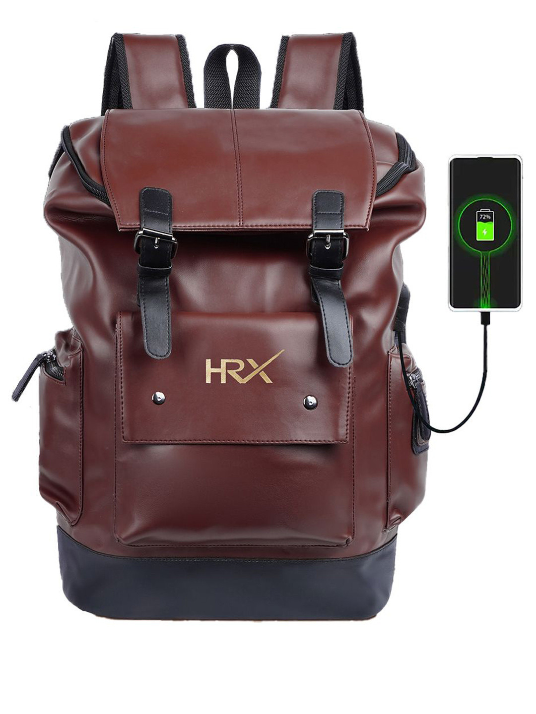 HRX by Hrithik Roshan Unisex Brand Logo Leather Anti Theft Backpack witH Usb Port