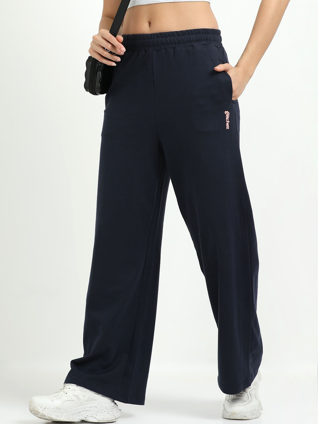 glitchez Women Straight Fit Mid-Rise Track Pants