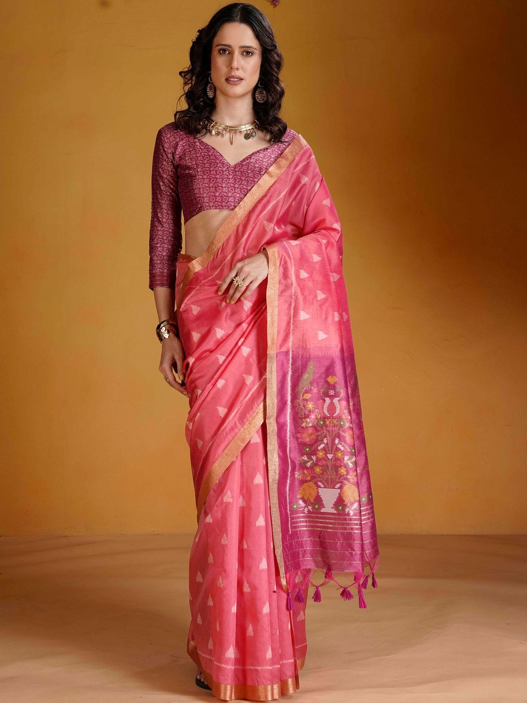 PHEASANT Woven Design Embroidered Silk Cotton Designer Banarasi Saree