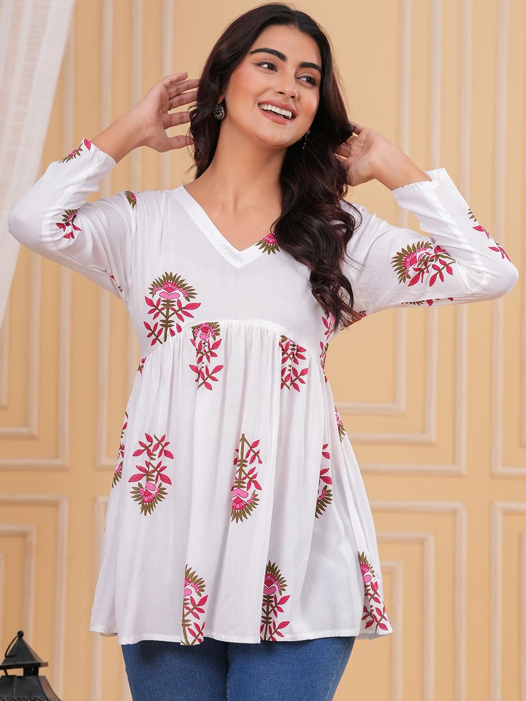Angarkha Floral Print Top