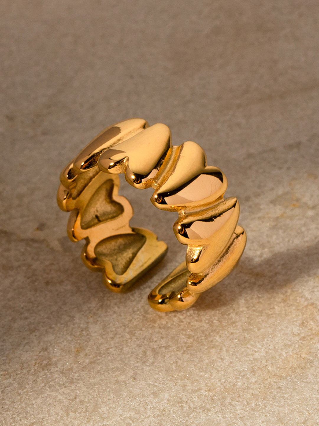 Aiza 18KT Gold-Plated Hearts of Gold Finger Ring