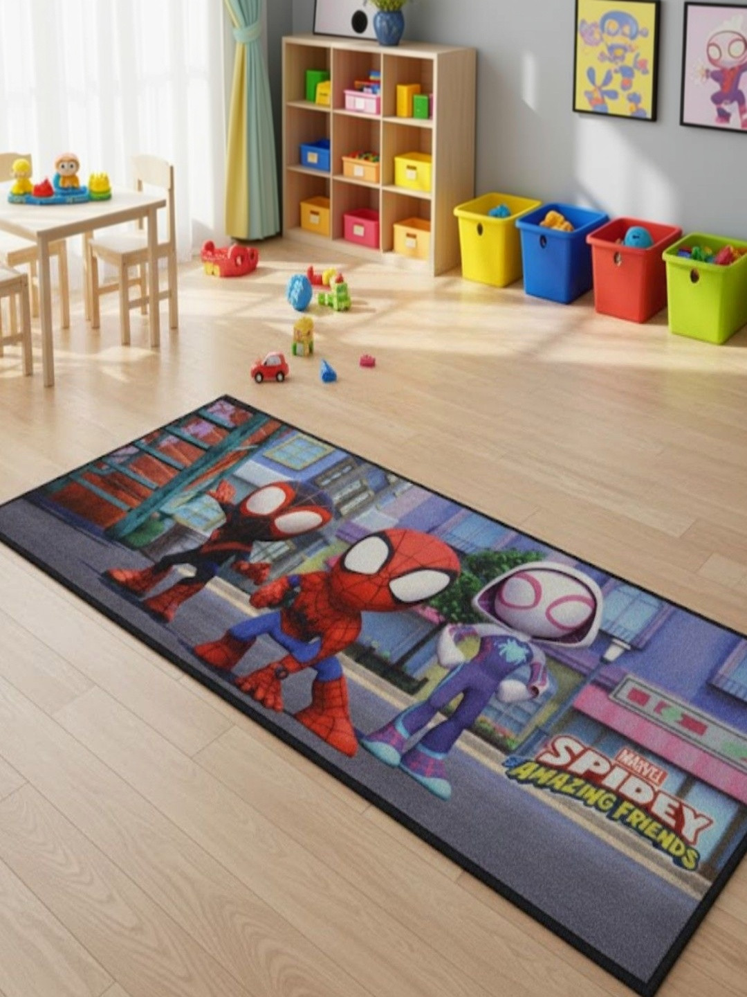 Athom Living Spiderman Cartoon Characters Printed Anti-Skid Carpet