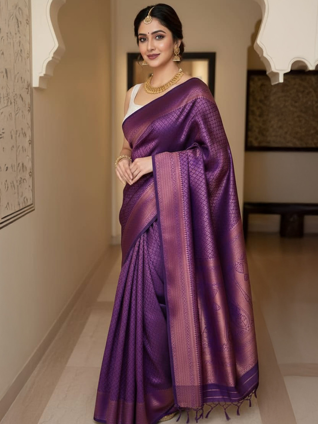 FLUXUS Woven Design Banarasi Saree with Blouse Piece