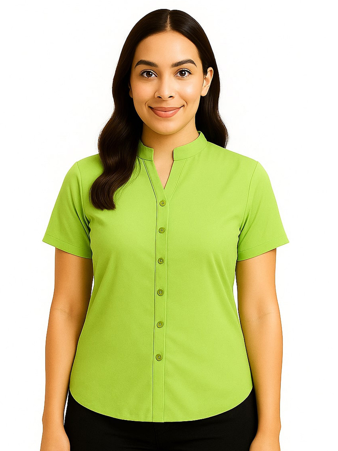 Rashmi Shree Creation Women Solid Short Sleeve Mandarin Collar Shirt Style Top