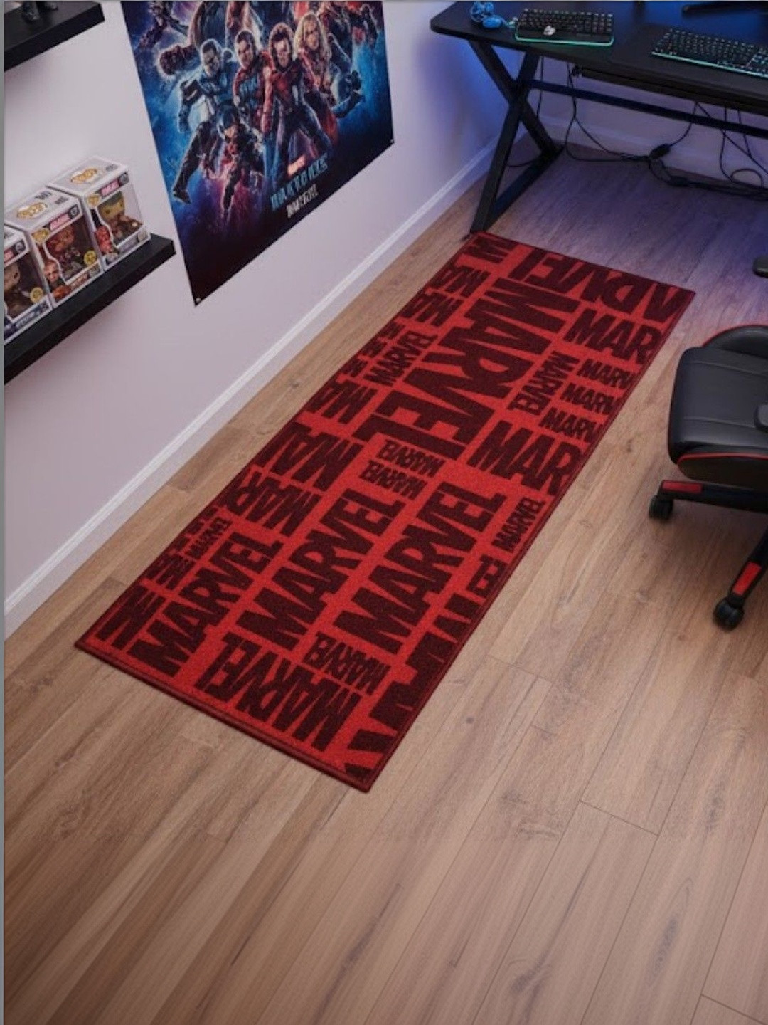 Athom Living Red & Black Abstract Anti-Skid Nylon Carpet