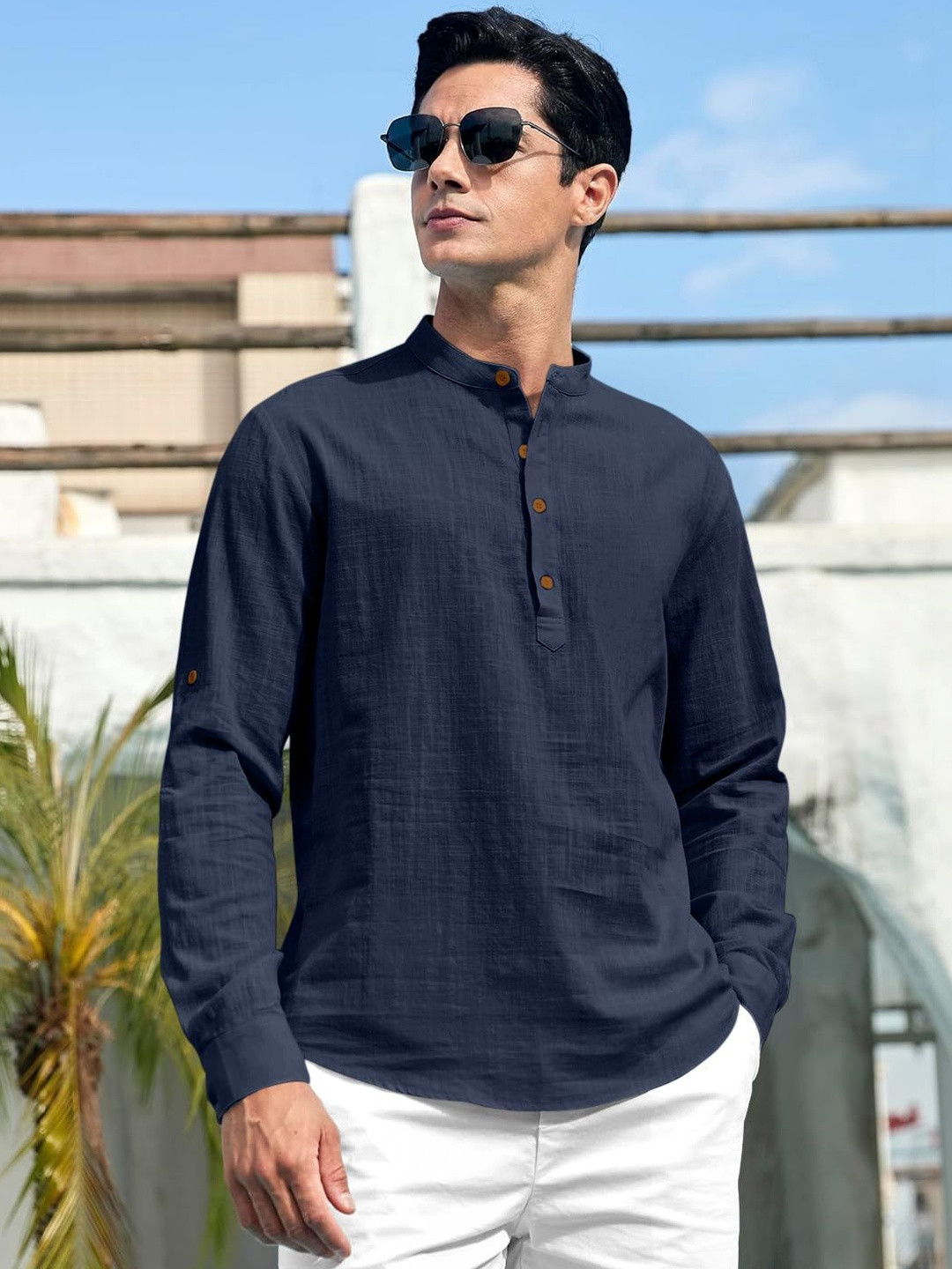 ZBIO Men Mandarin Collar Straight Full Sleeve Kurta