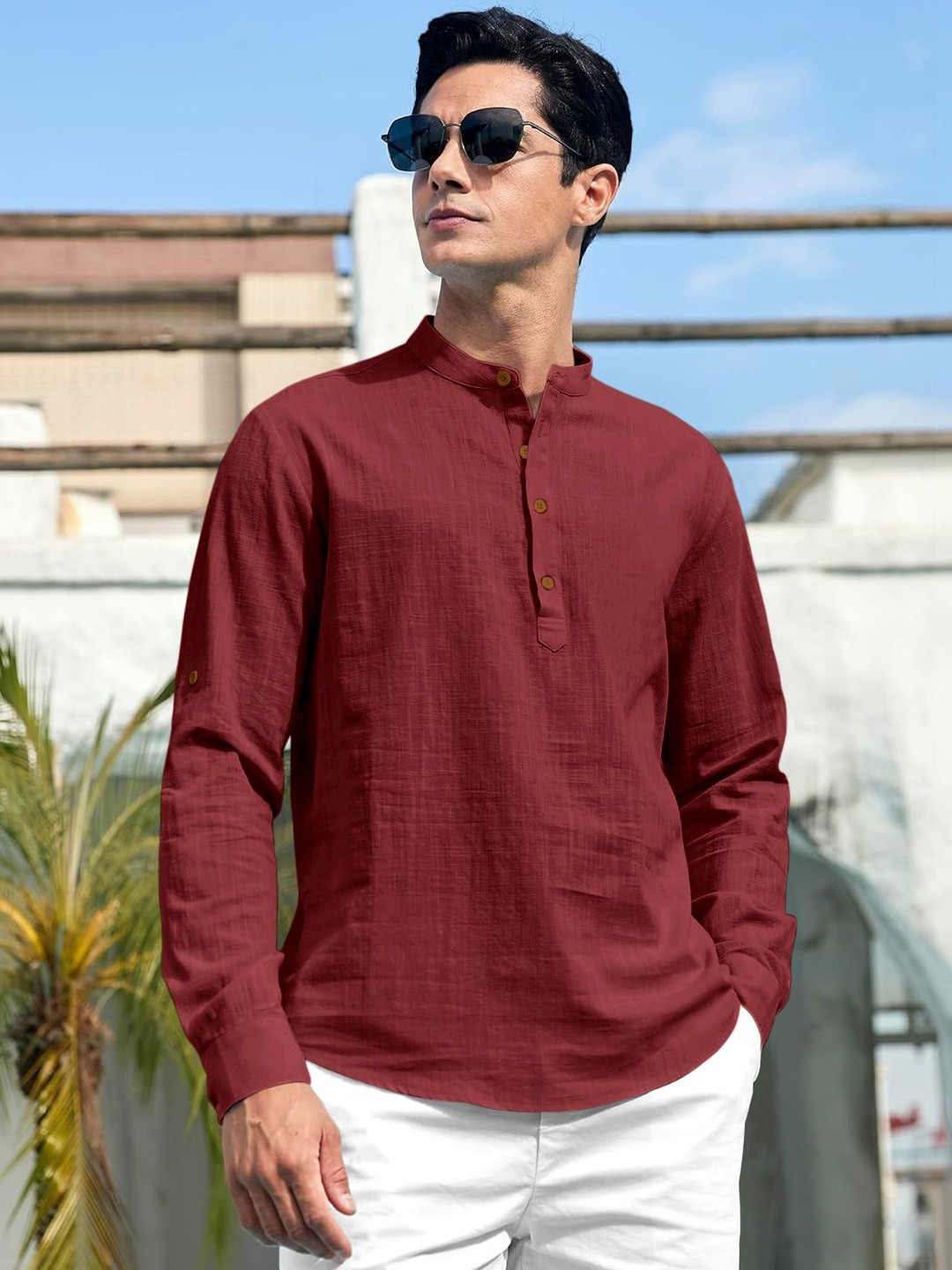 ZBIO Men Mandarin Collar Straight Full Sleeve Kurta