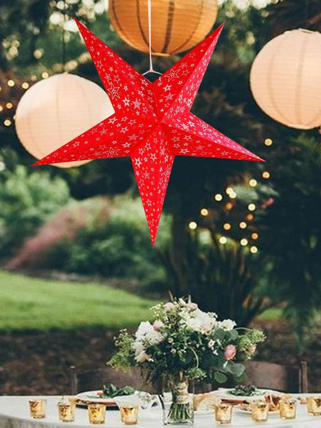 eCraftIndia Red 2 Pieces Christmas Star Lantern Lights