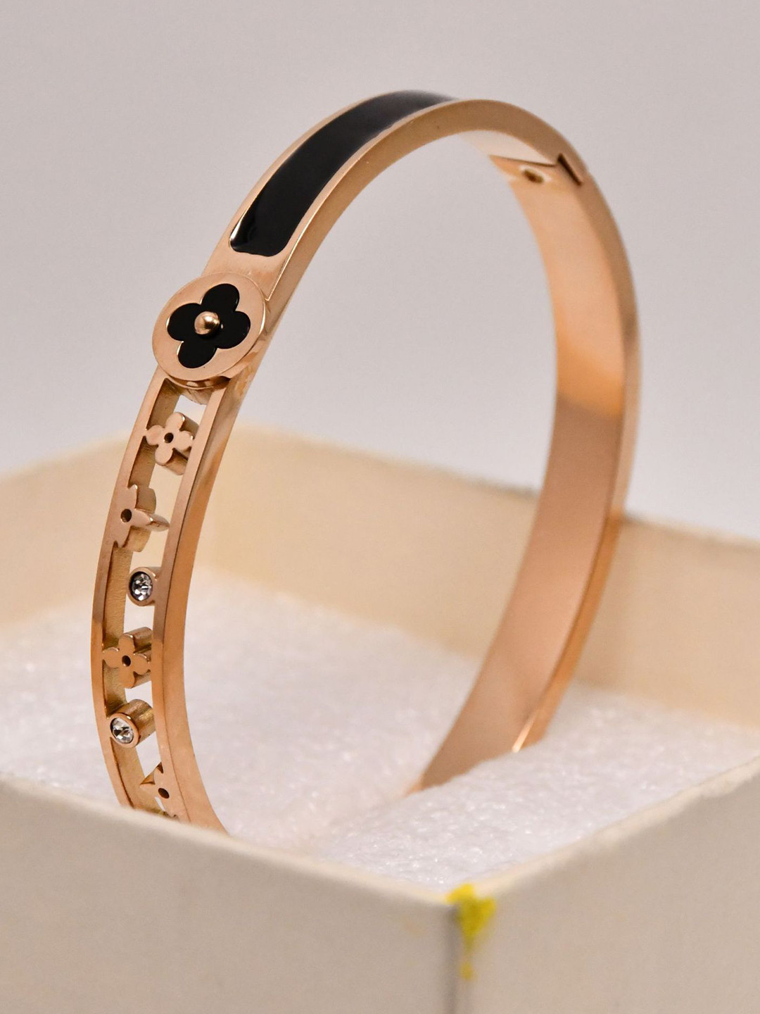 Aiza 18KT Rose Gold Plated Enamel Floral Bangle Bracelet