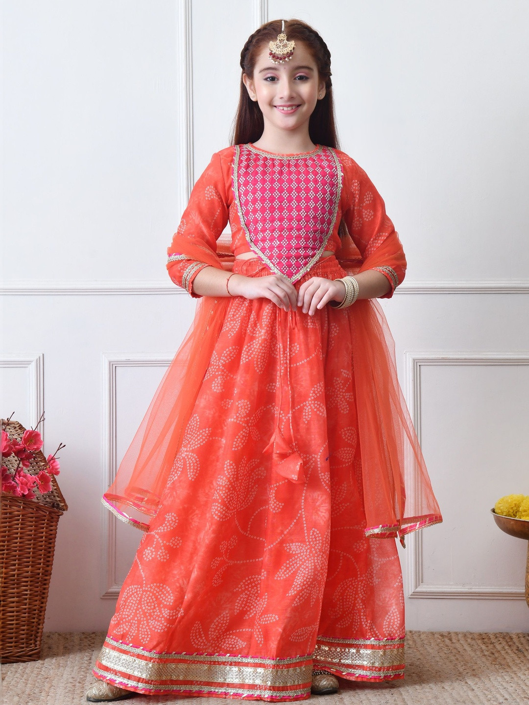 Indi-Loom Couture Girls Embellished Ready to Wear Lehenga & Blouse With Dupatta