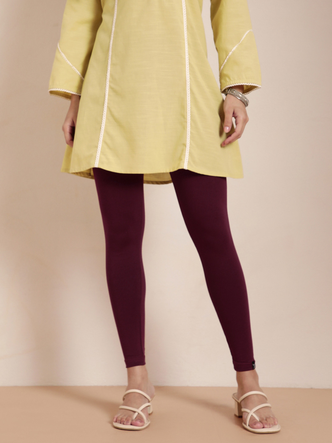 TWIN BIRDS Women Cotton Blend Solid Grape Vine Ankle Length Legging