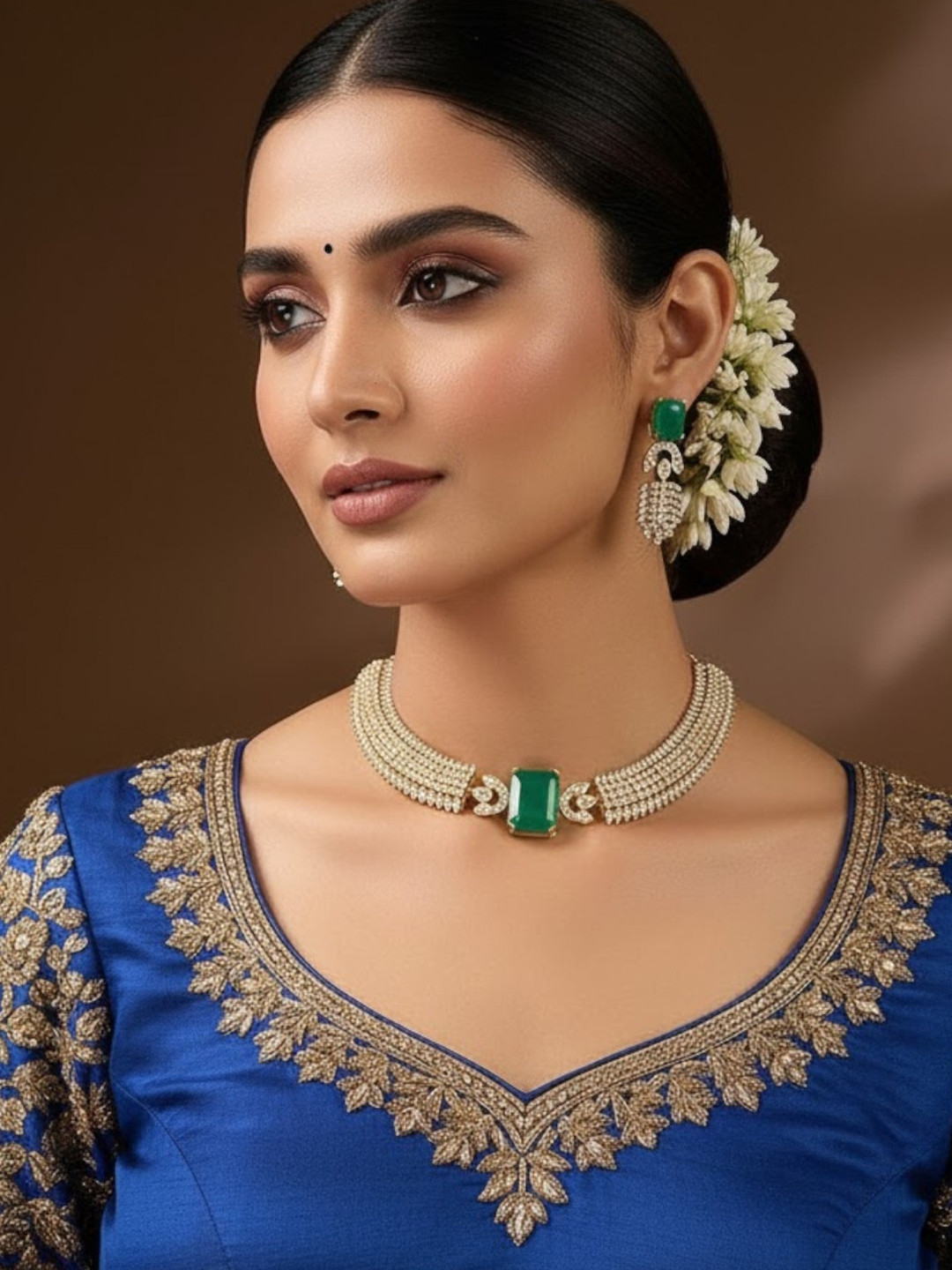 AURAA TRENDS Gold-Plated Artificial Stones Studded Recatangular Choker Jewellery Set