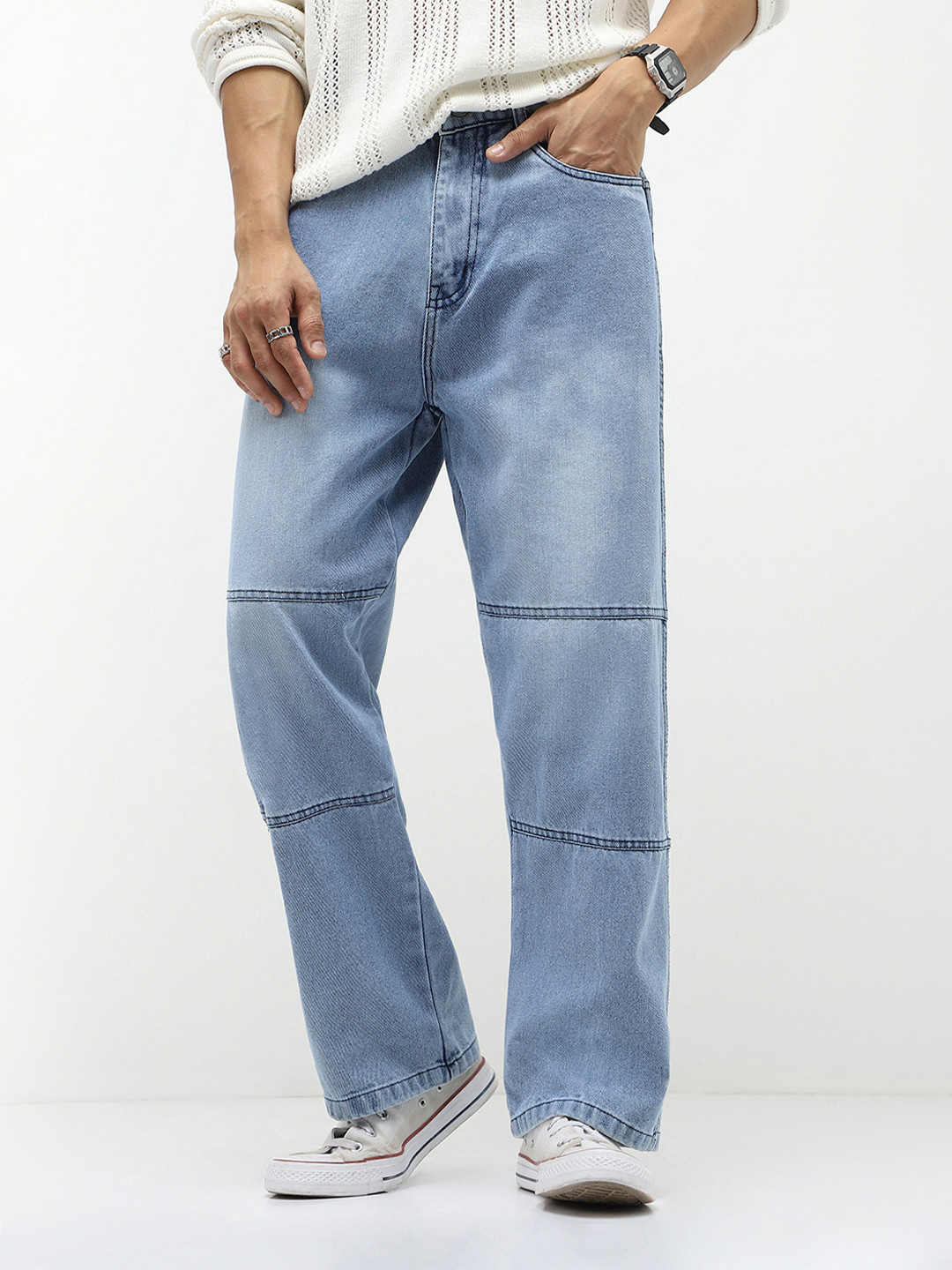 Urbano Fashion Men  Cut and Sew Panelled Relaxed Fit Jeans