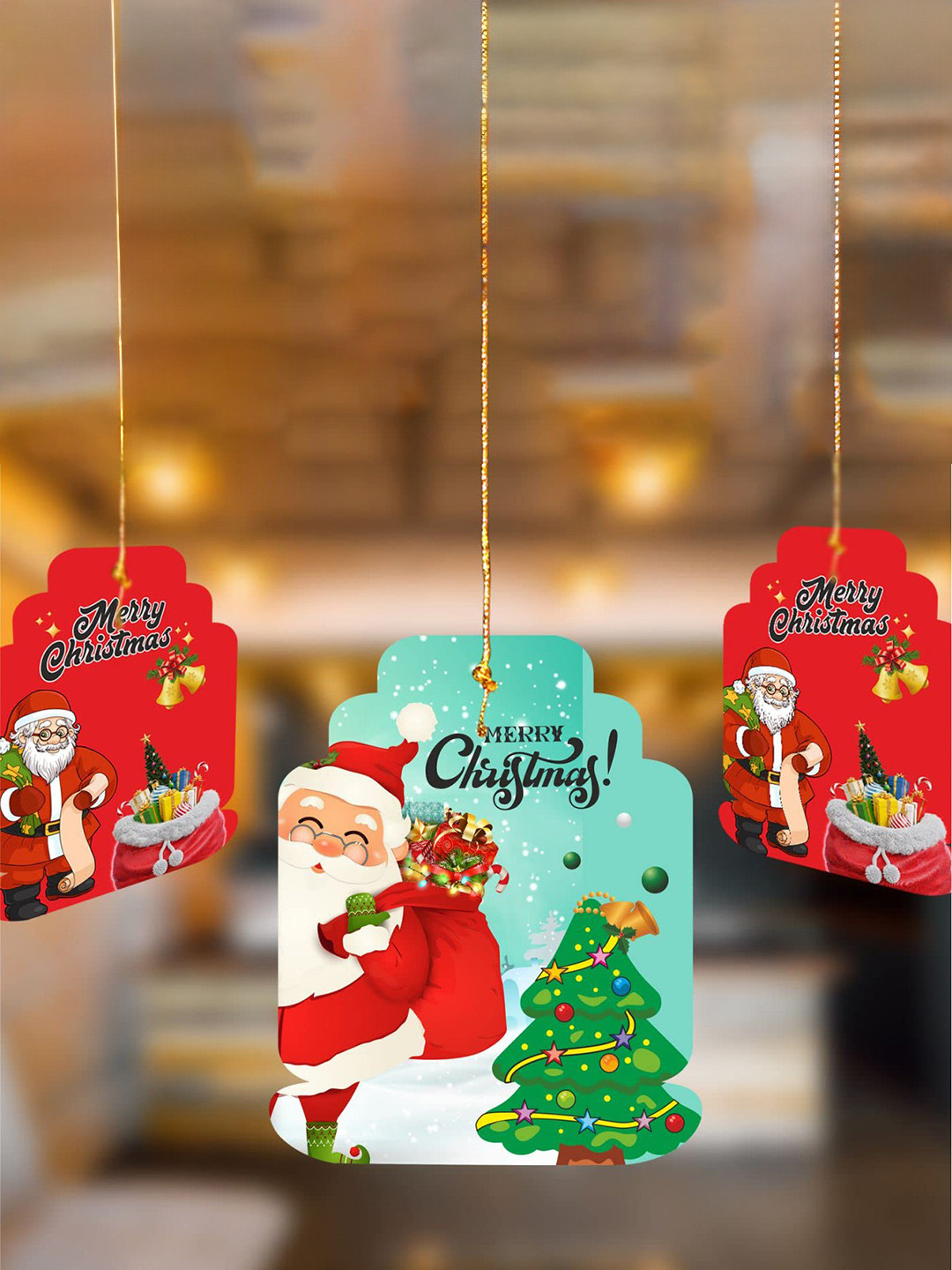 eCraftIndia Green & Red 10 Pieces Santa Claus With Gift Bag Xmas Tree Card Festive Decor