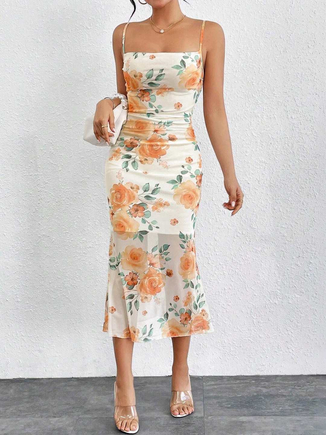 Floral Printed Bodycon Midi Dress