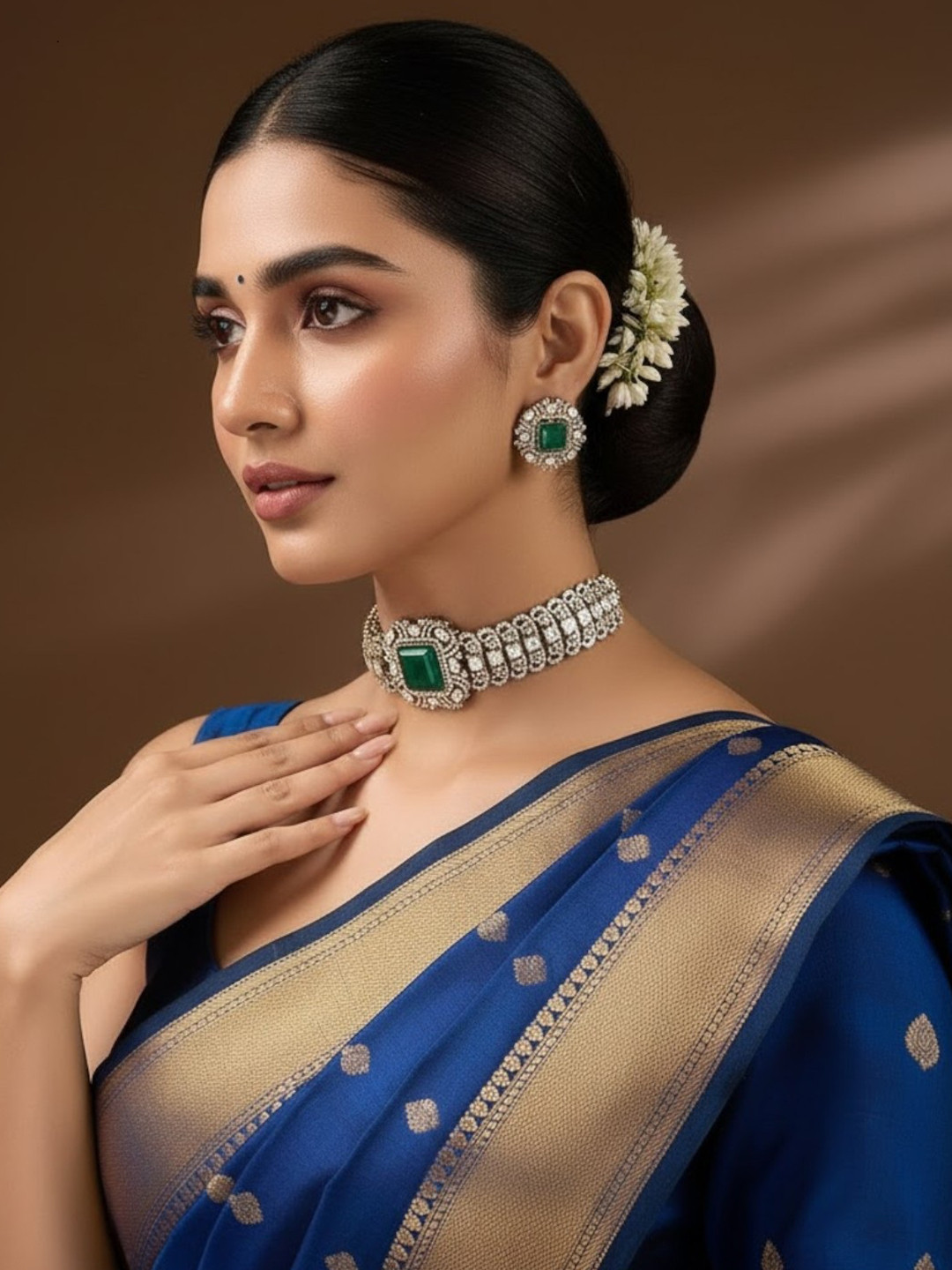 AURAA TRENDS Gold-Plated Artificial Stones Studded Square Shaped  Choker Jewellery Set