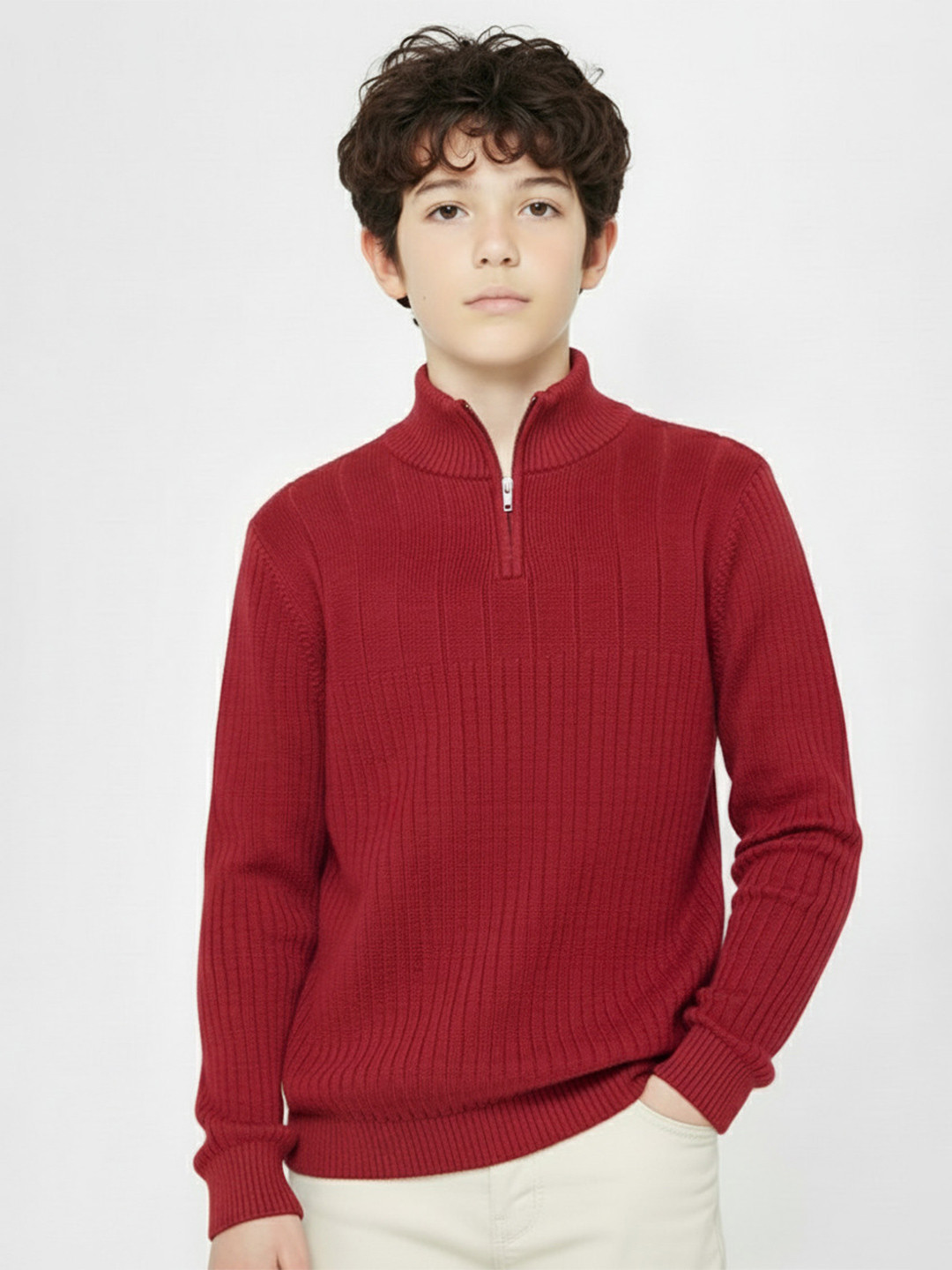 CLOTHIFY Boys Ribbed Half Zip High Neck Pullover Sweater