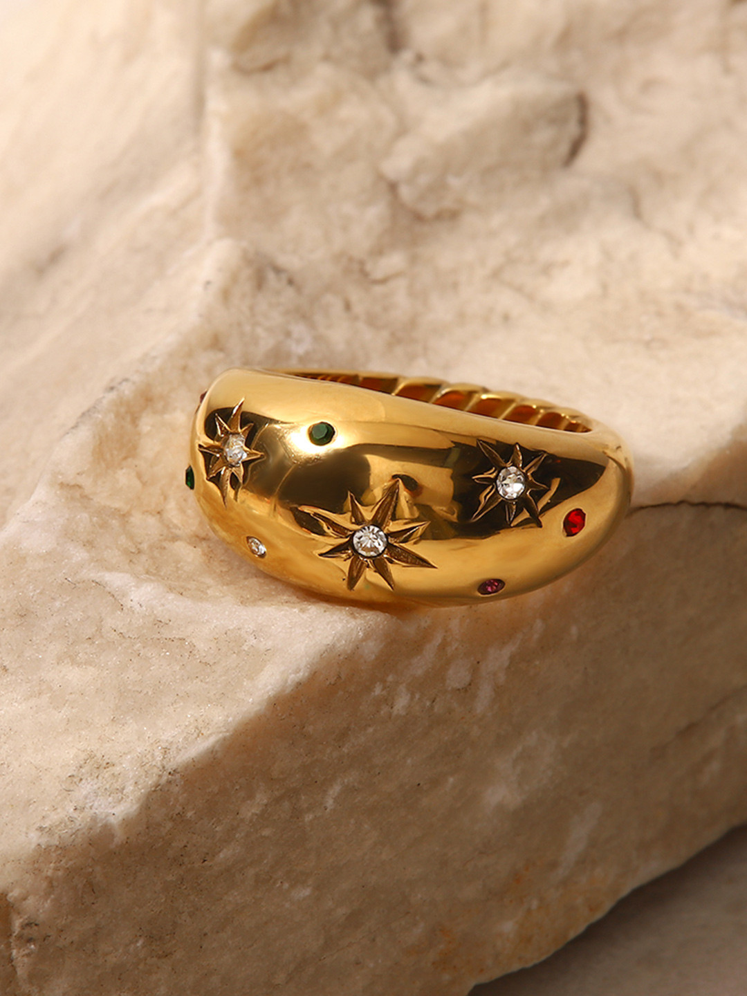Aiza 18KT Gold-Plated Stellar Aurelian Band Finger Ring