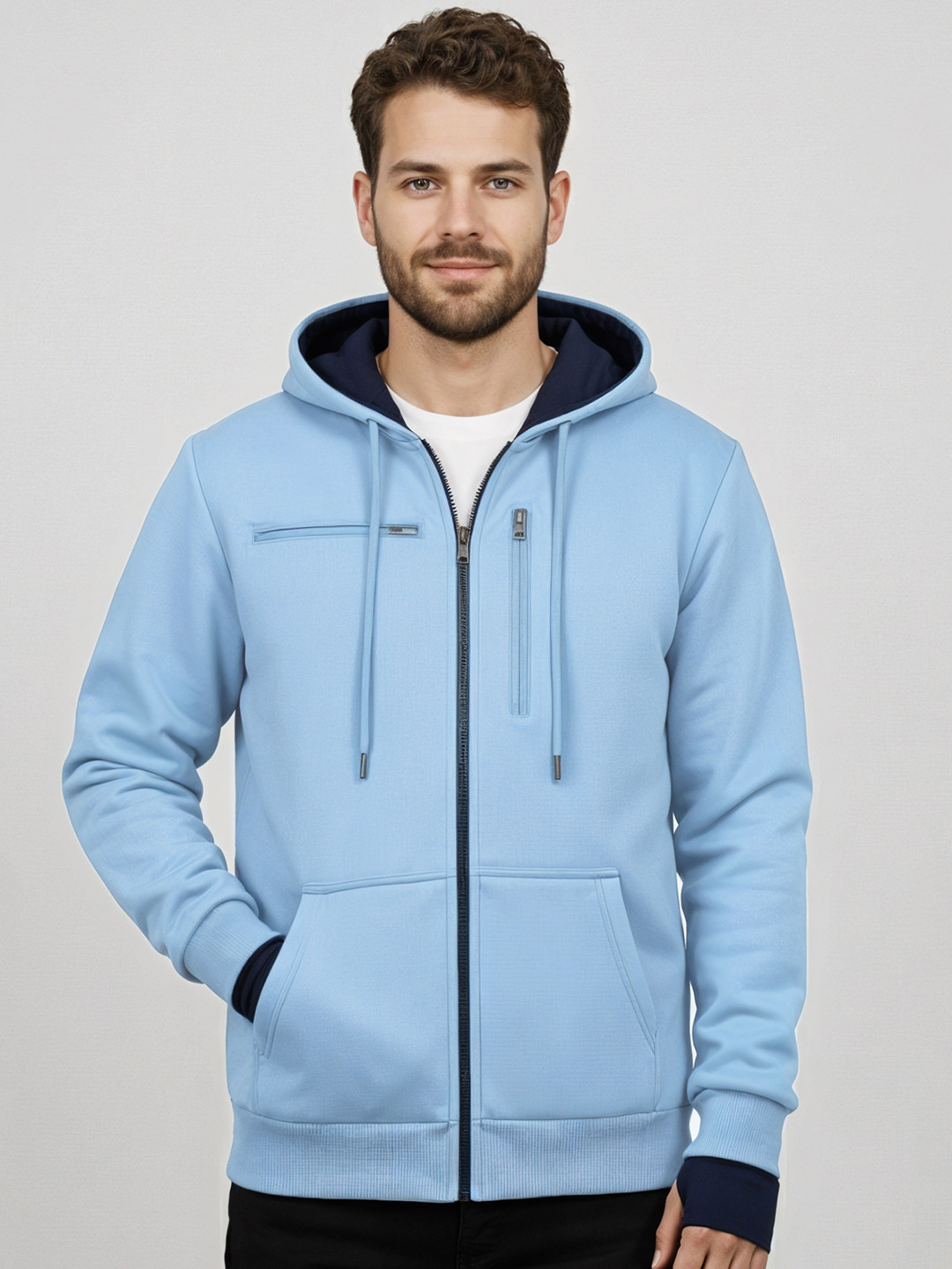 ADRO Men Travel Hooded Front-Open Sweatshirts With Multiple Waterproof Pockets