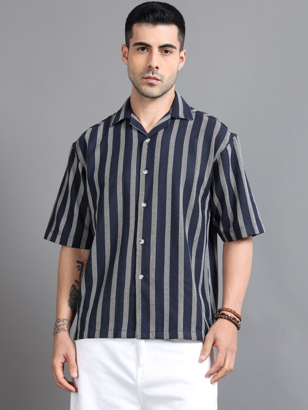 Kolor Fusion Men Relaxed Striped Casual Shirt