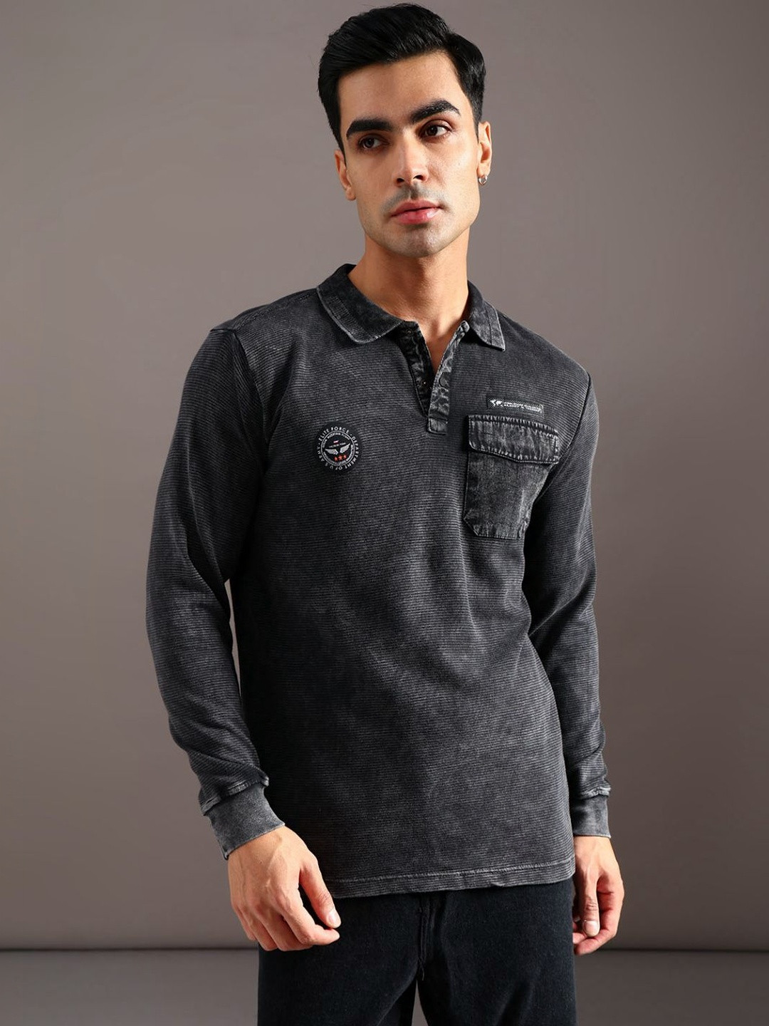 LIMEROAD Men Brand Logo Polo Collar Pockets T-shirt