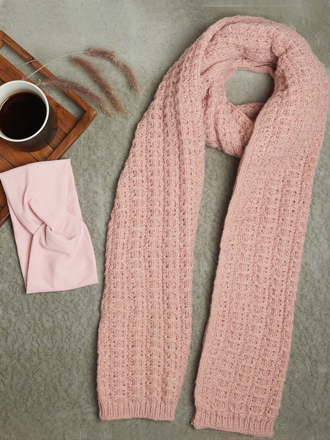 ToniQ Self Design Woollen Stole With Headband