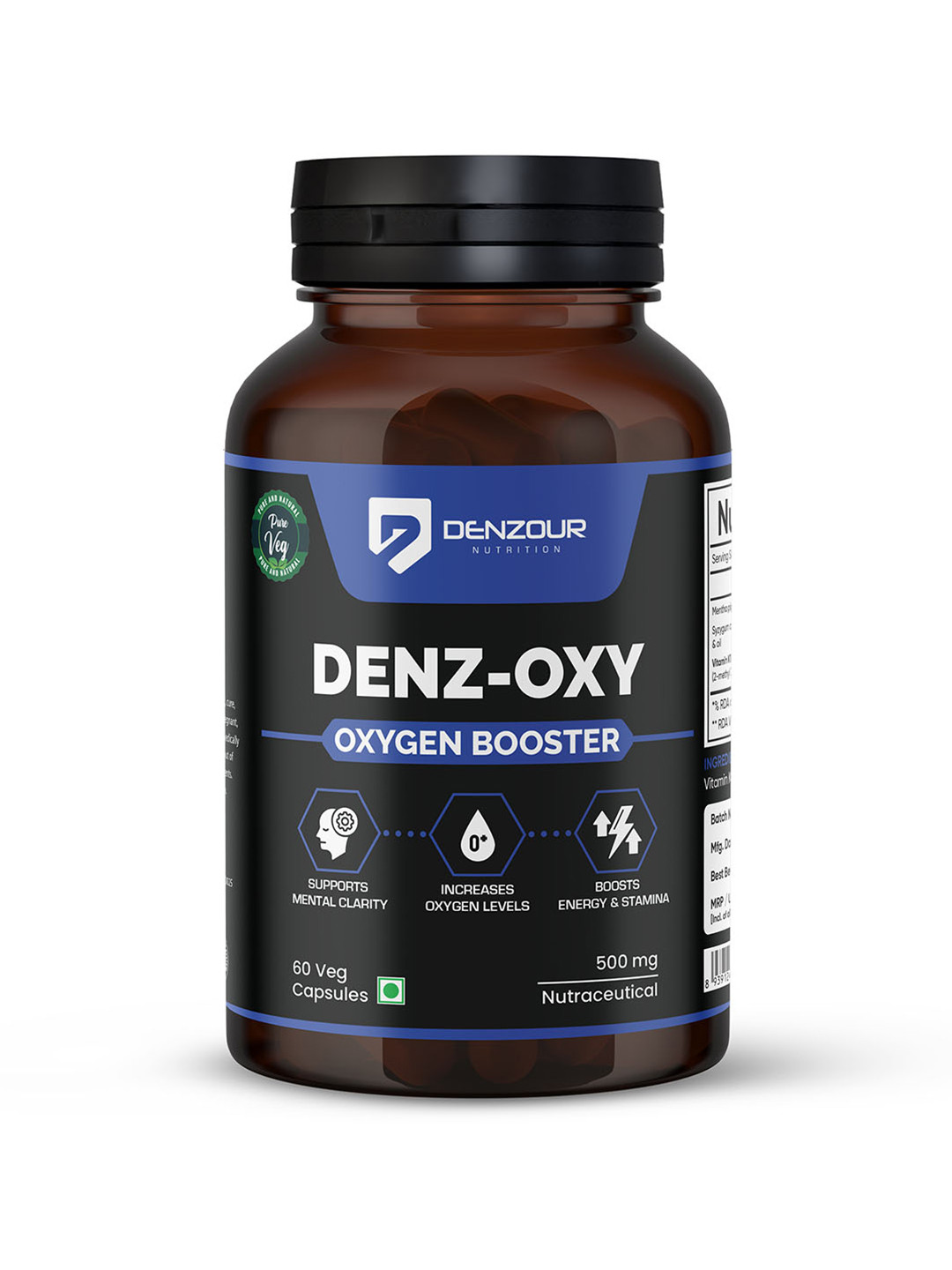 DENZOUR NUTRITION Oxygen Booster Capsules For Energy, Focus & Mental Clarity -60 Capsules