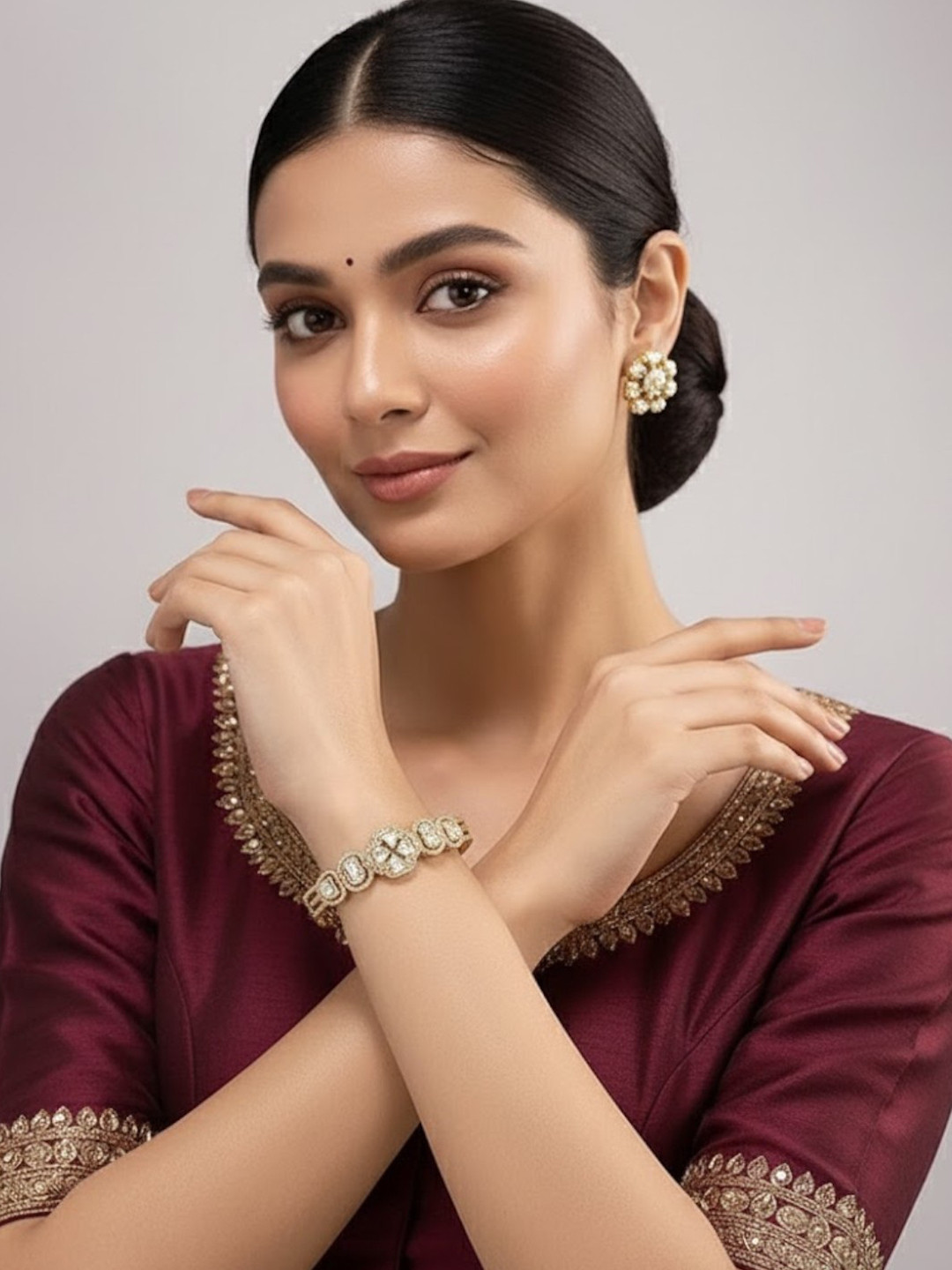AURAA TRENDS Women Gold-Plated Kundan Diamond-Cut Detailing Bangle