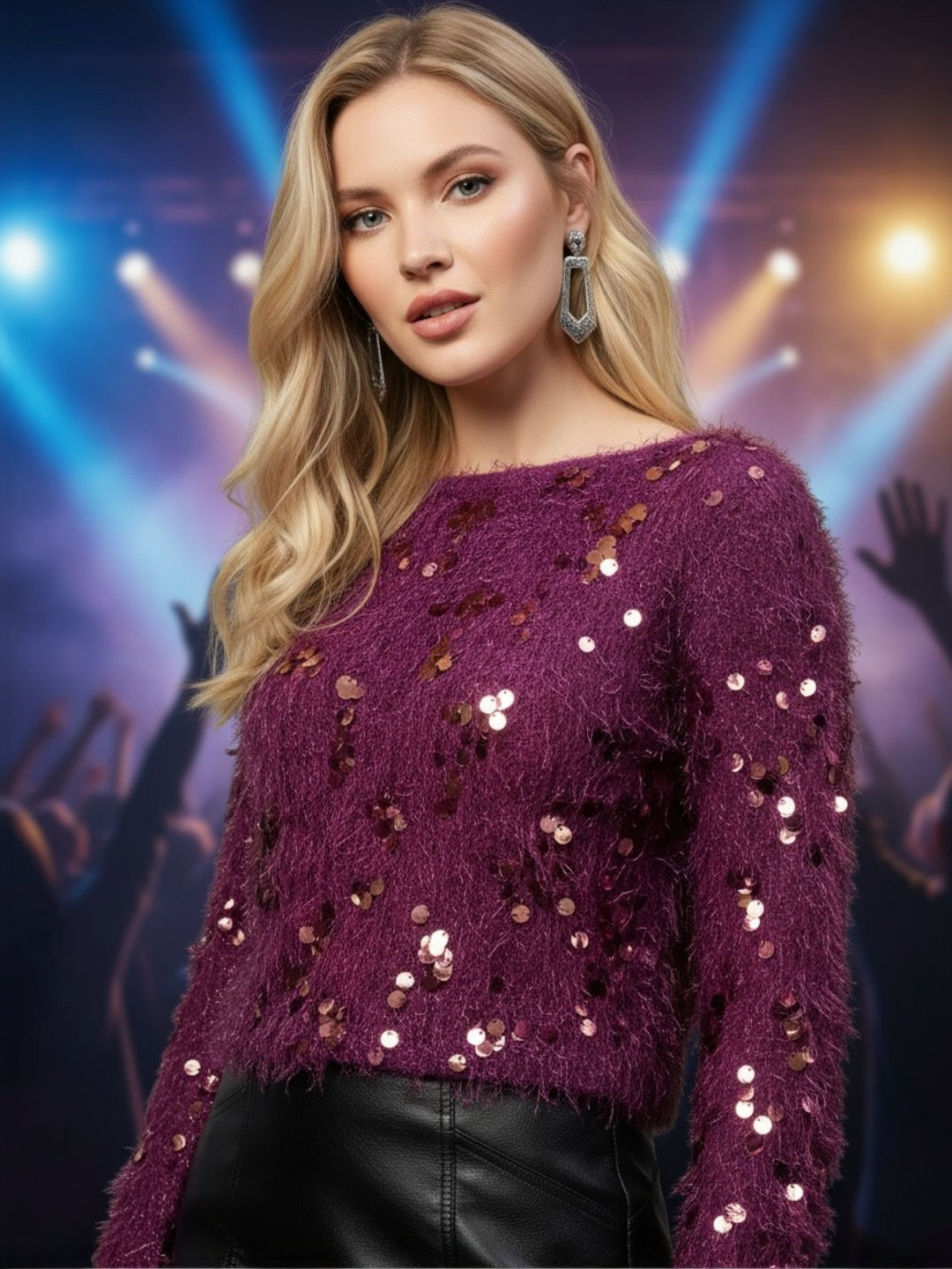 Sera Women Party Embellished Fur sequin top