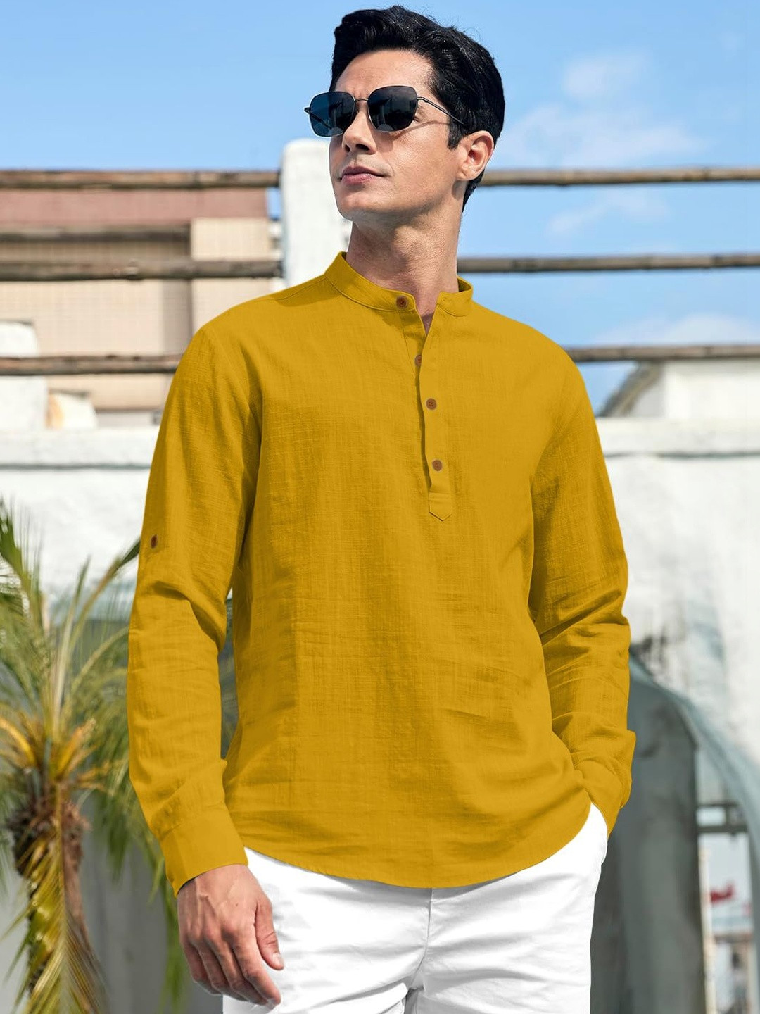 ZBIO Men Mandarin Collar Straight Full Sleeve Kurta