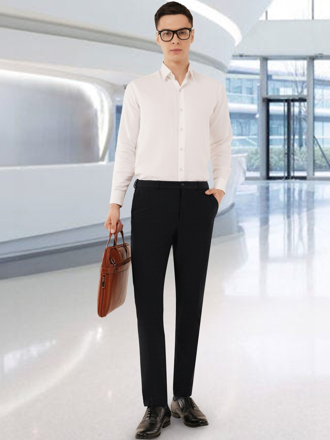 Integration Men's Premium Stretchable Sweat Wicking Auto Fit Flex Waist Formal Trousers