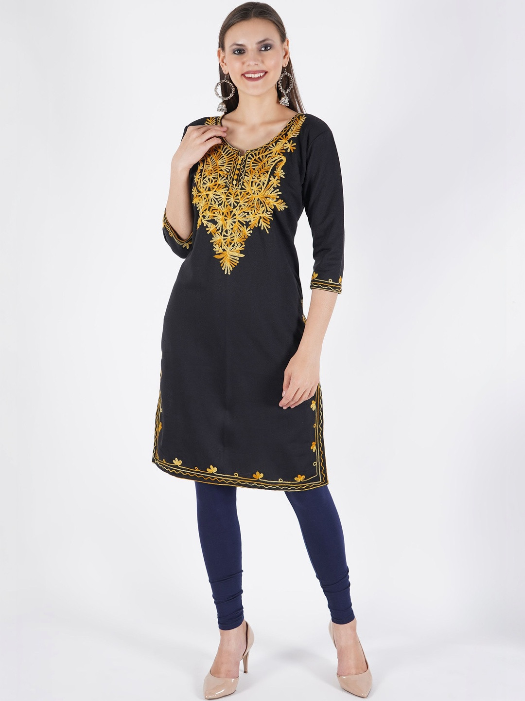 CROWN KING GARMENTS Ethnic Motifs Embroidered V-Neck Thread Work Thread Work Kurti