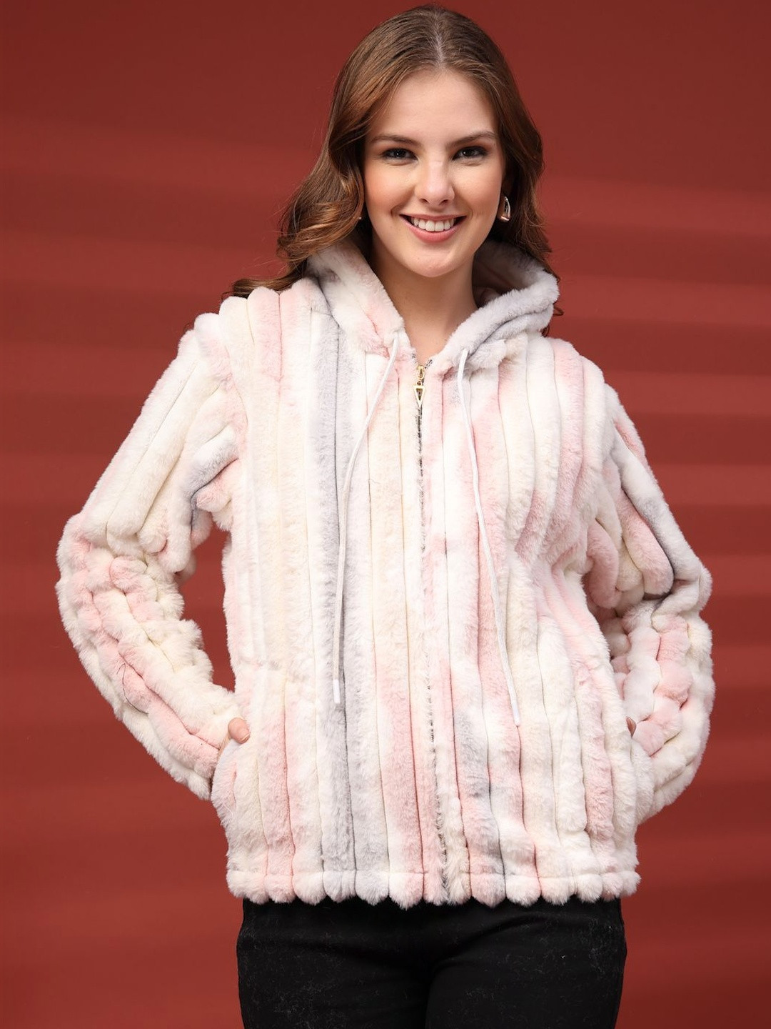 Clora Creation Women Striped Woollen Pullover with Zip Detail Detail