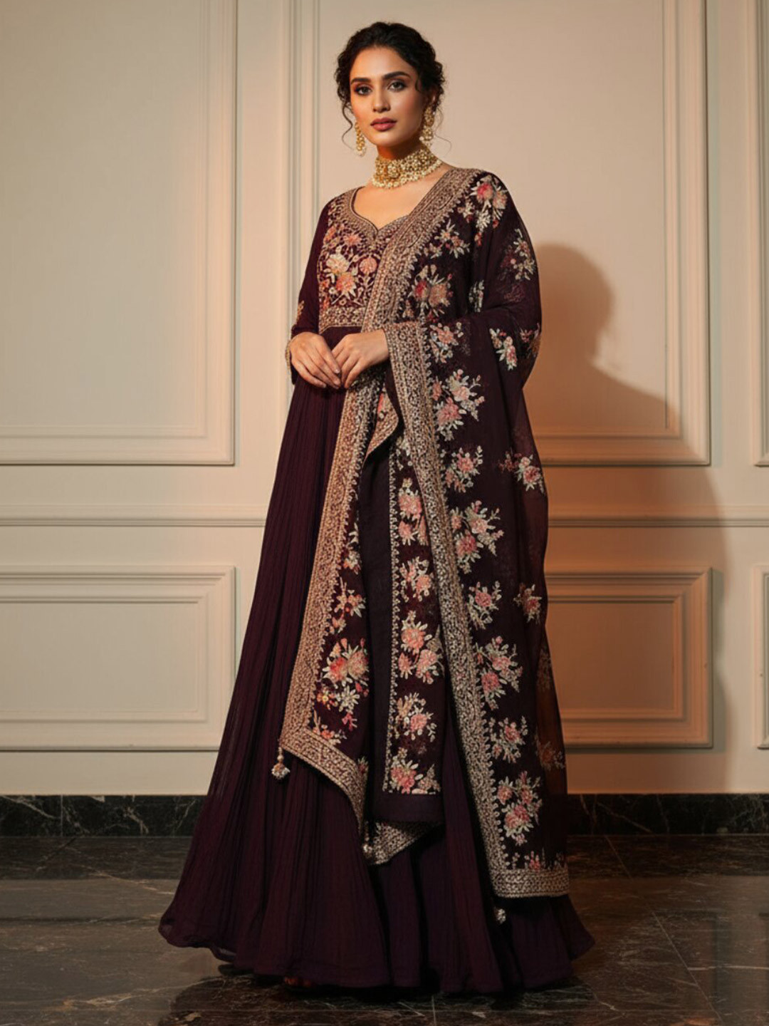 Libas Women Floral Textured Georgette Kurta Set