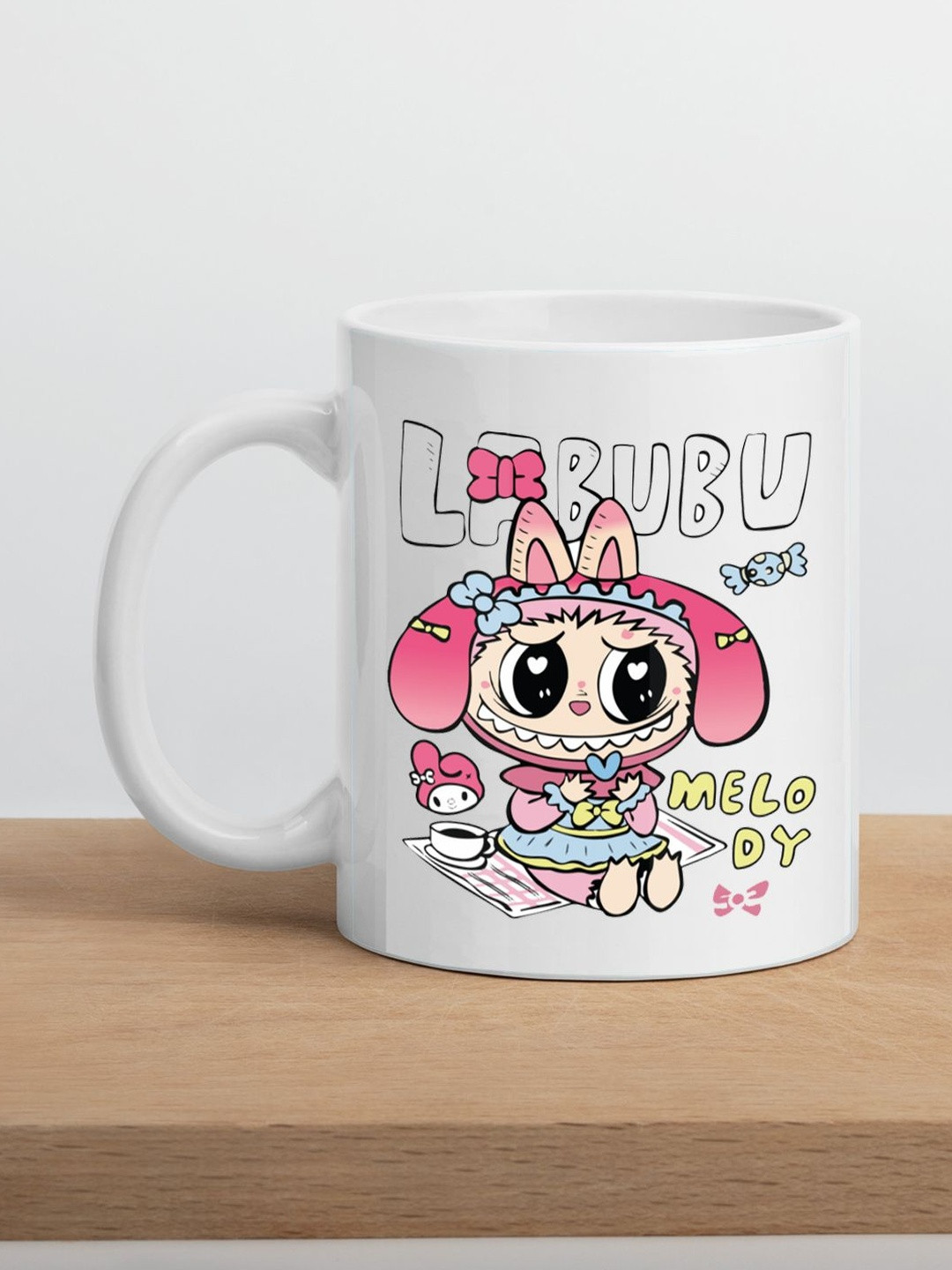 PaMeG White & Pink Cartoon Characters Printed Ceramic Glossy Mug