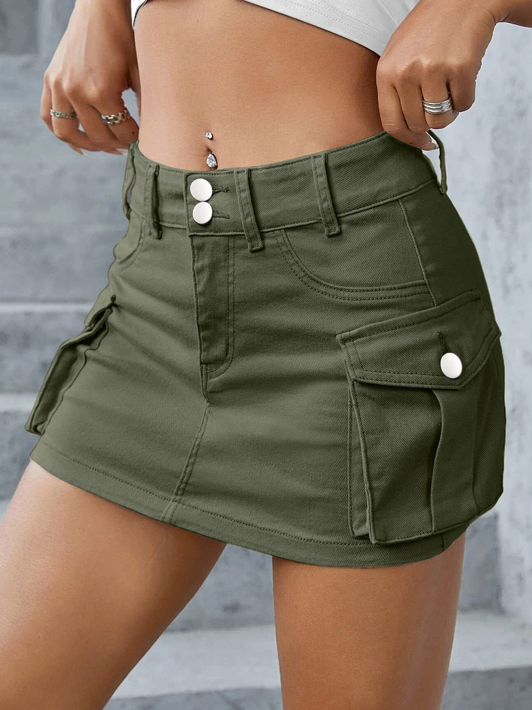 HERE&NOW Women High-Rise Cargo Mini Skirt
