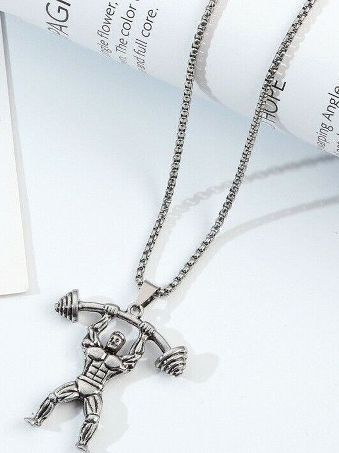 J.S ENTERPRISES Silver-Plated Body Builder Pendant with Chain