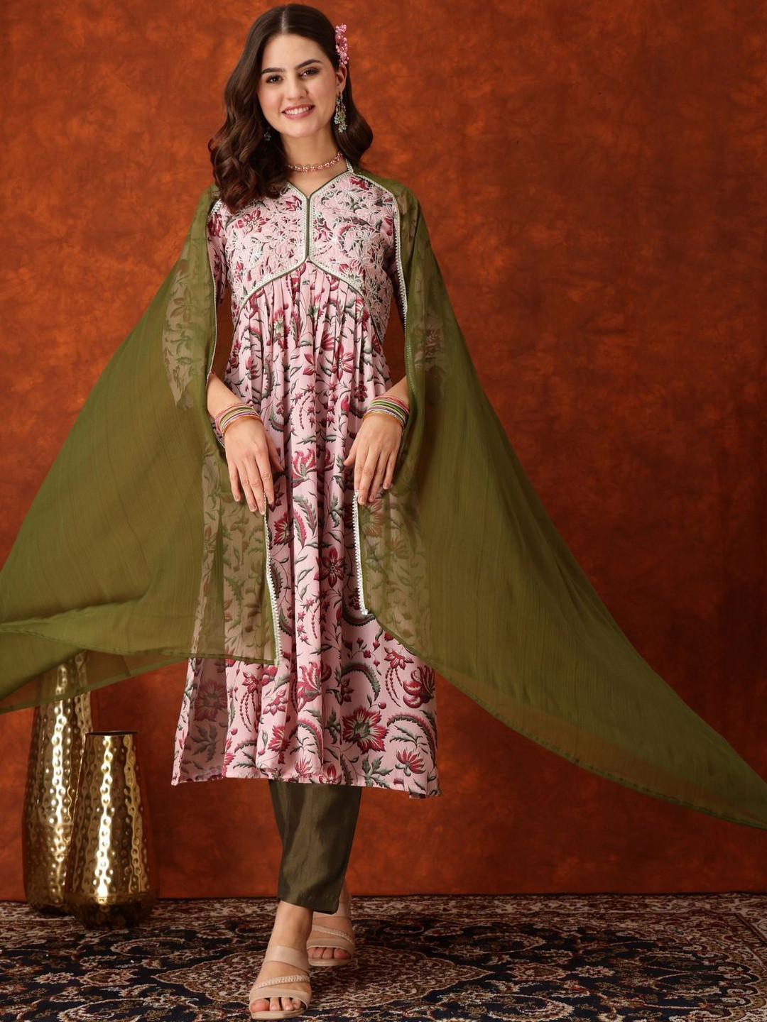 Youthnic Women Printed Embroidered Empire Alia Cut A-Line Kurta With Pant & Dupatta