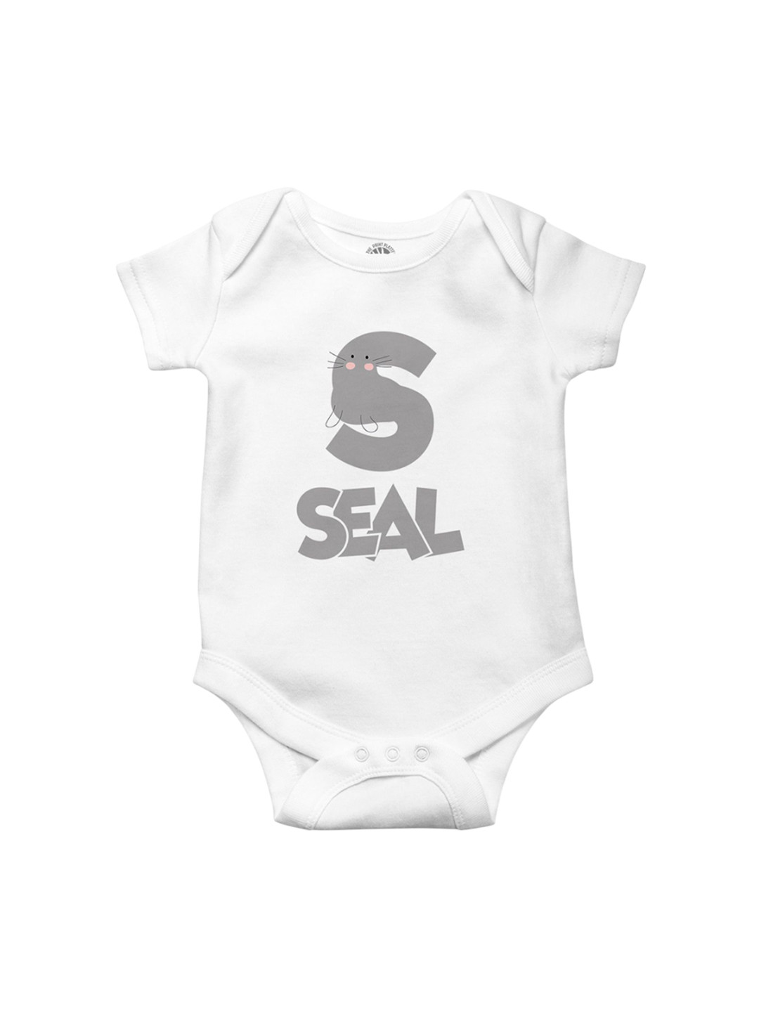 THE PRINT PLATTER Kids Seal White Printed Bio Wash Envelope Neck Cotton Bodysuit