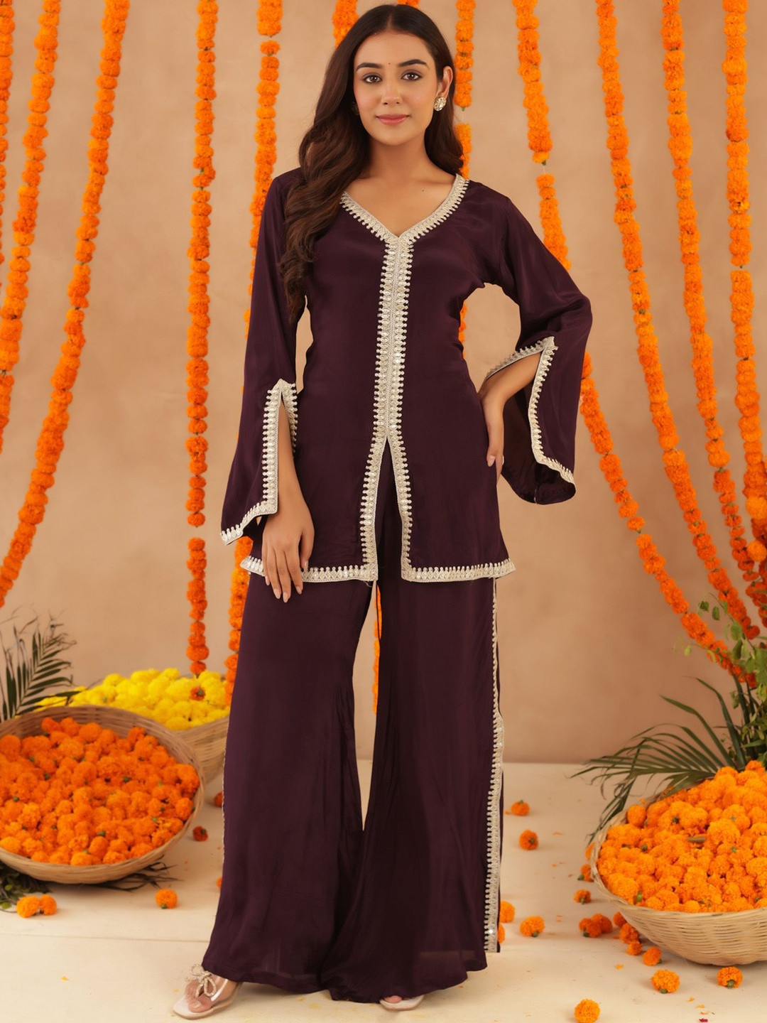 DEASHA INDIA Women Regular Gotta Patti Art Silk Kurta Set With Palazzos & Dupatta