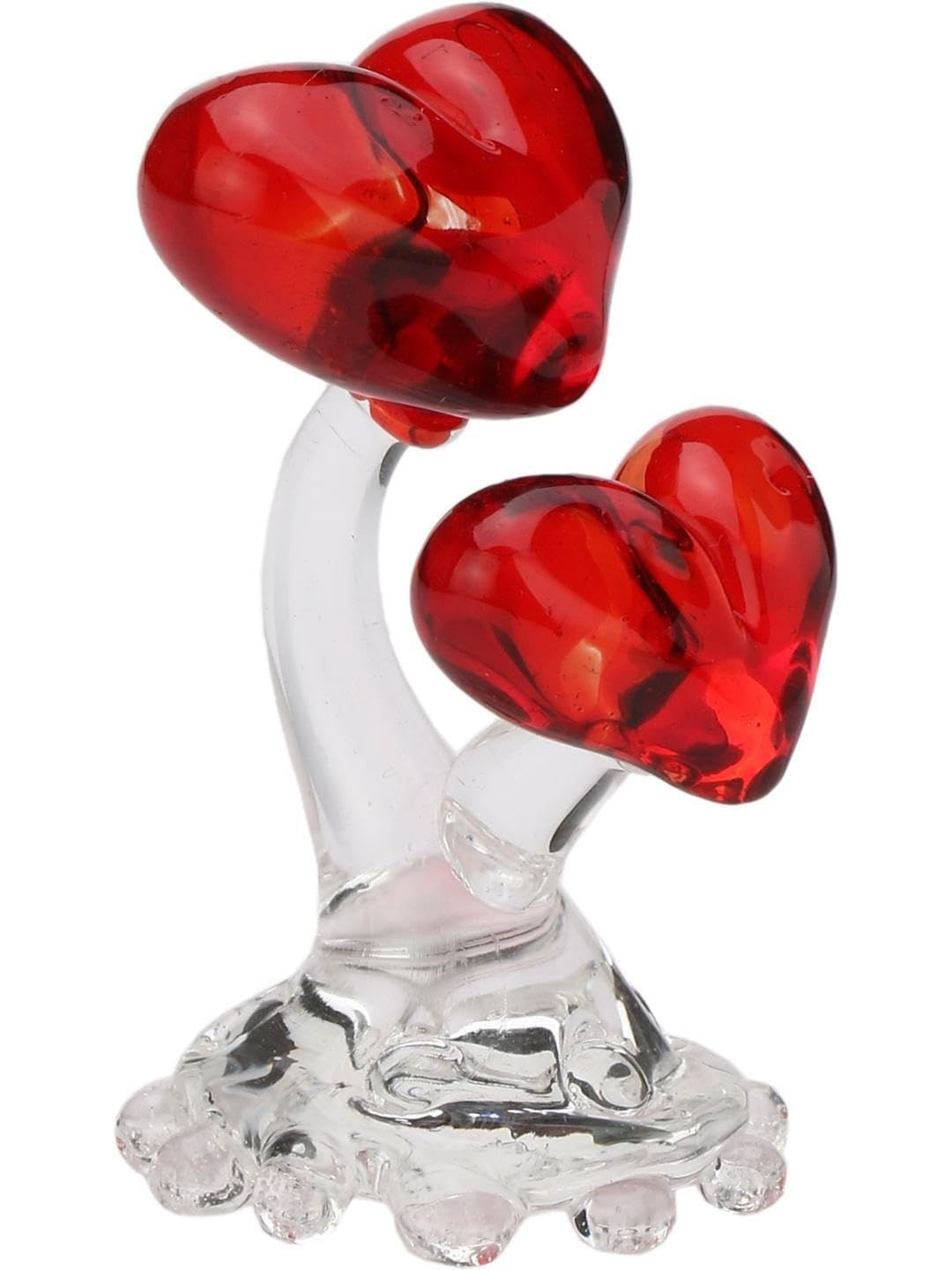 1ST TIME Red & Transparent Heart Shaped Glass Showpiece