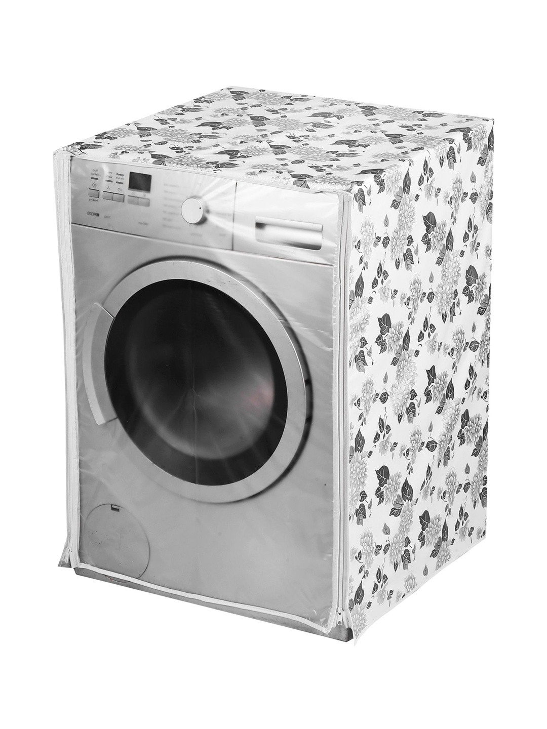 AMPEREUS White Floral Print Front Load Waterproof Washing Machine Cover