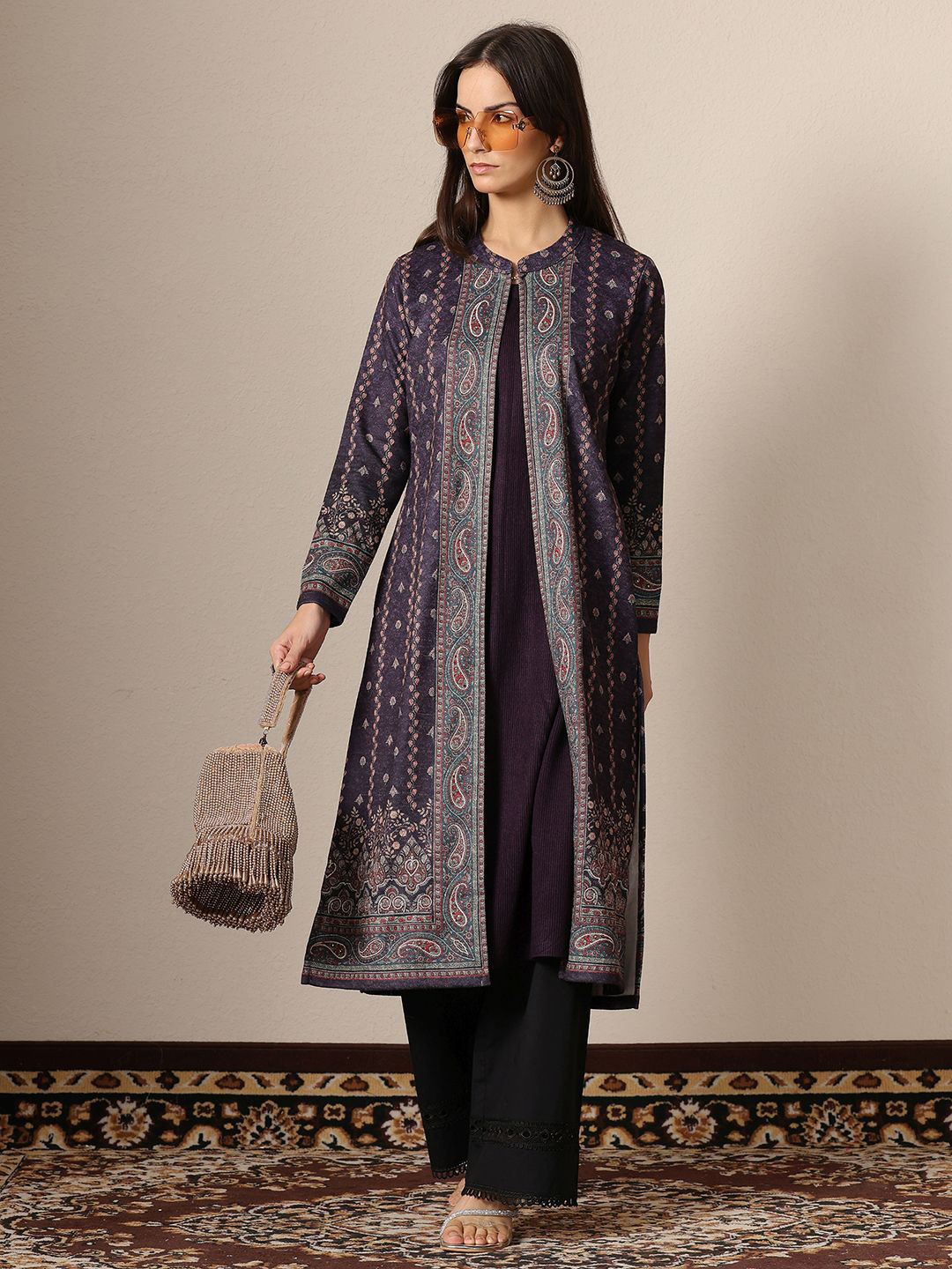 Libas Women Paisley Printed Fusion Straight Kurta with Attached Inner