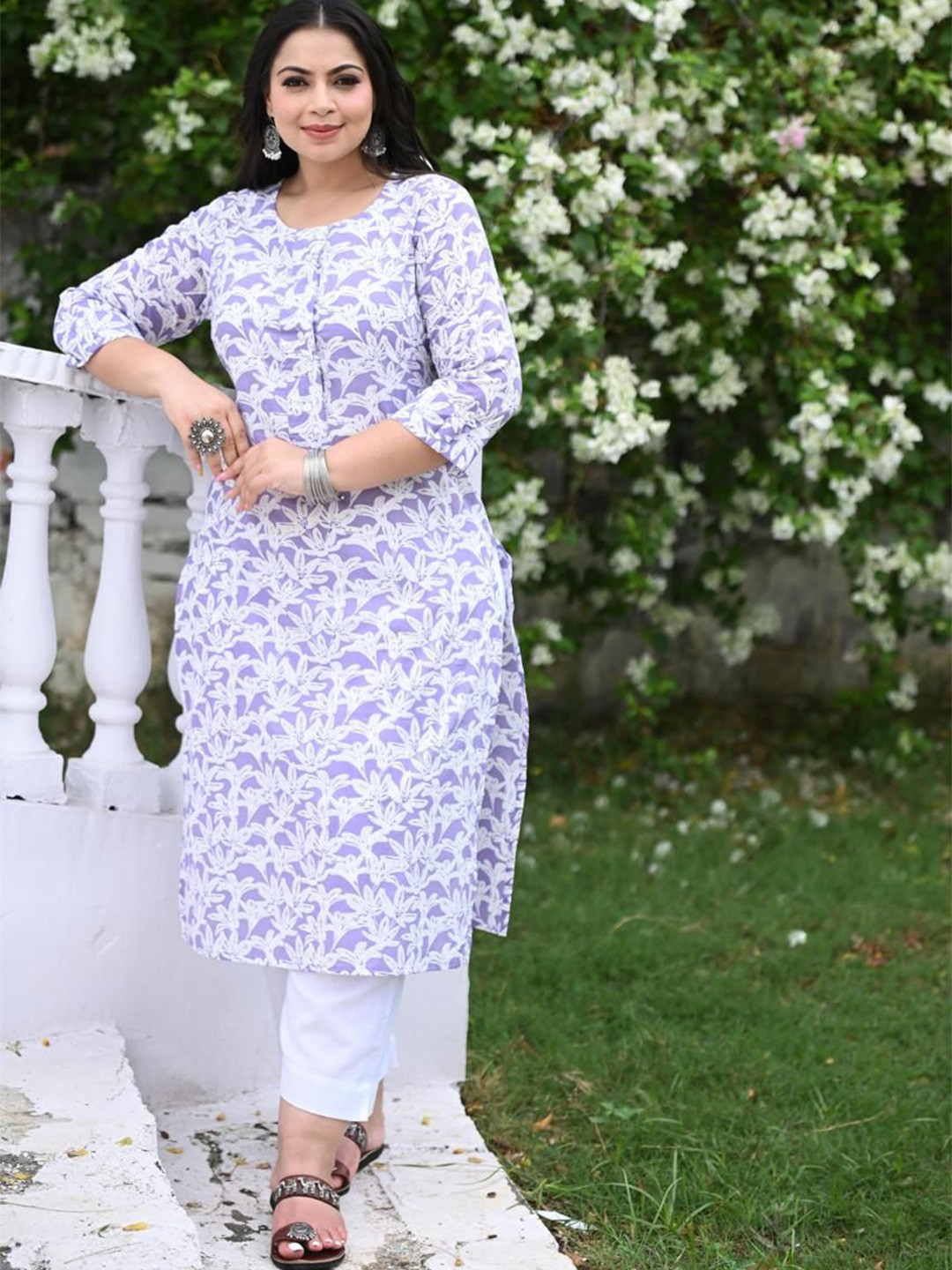 VIFA PLUS Women Plus Size Floral Printed Festive Cotton Straight Kurta