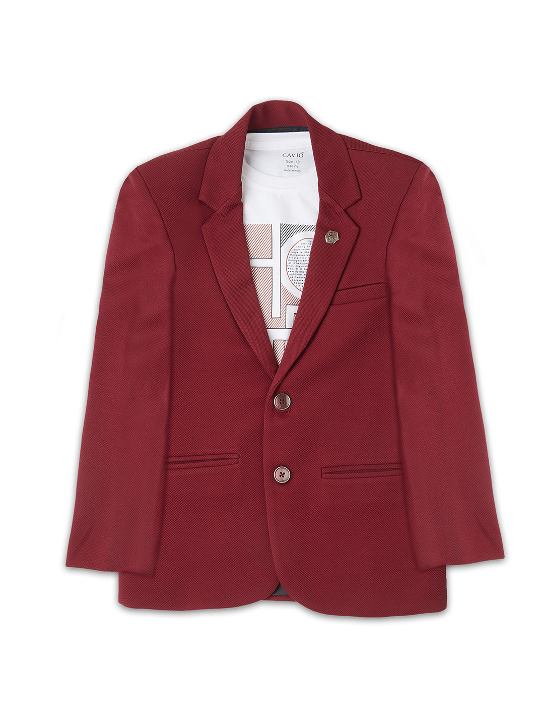 CAVIO Boys Comfort Fit Notched Lapel Collar Pure Cotton Single-Breasted Blazer & T-Shirt